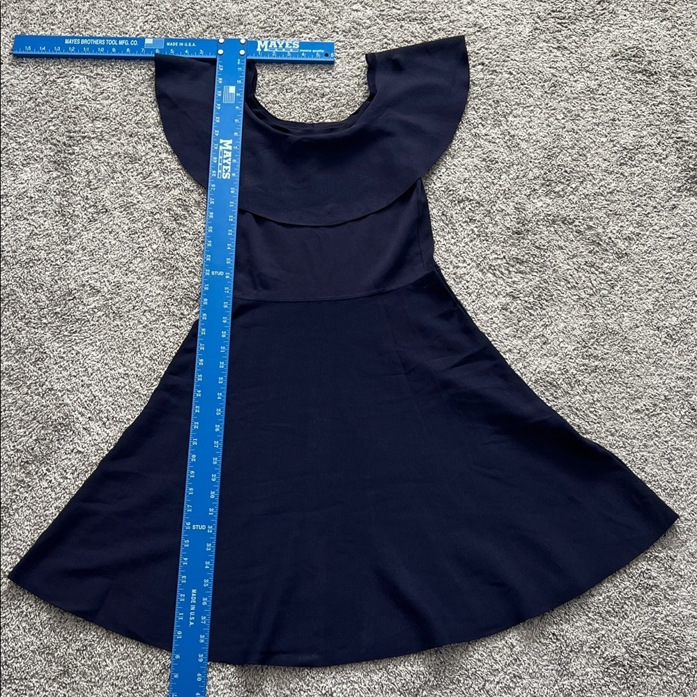 Eliza J Midnight Blue Ruffle Neck Fit Flare Ballet Cocktail Party Dress - Size L - Picture 8 of 10